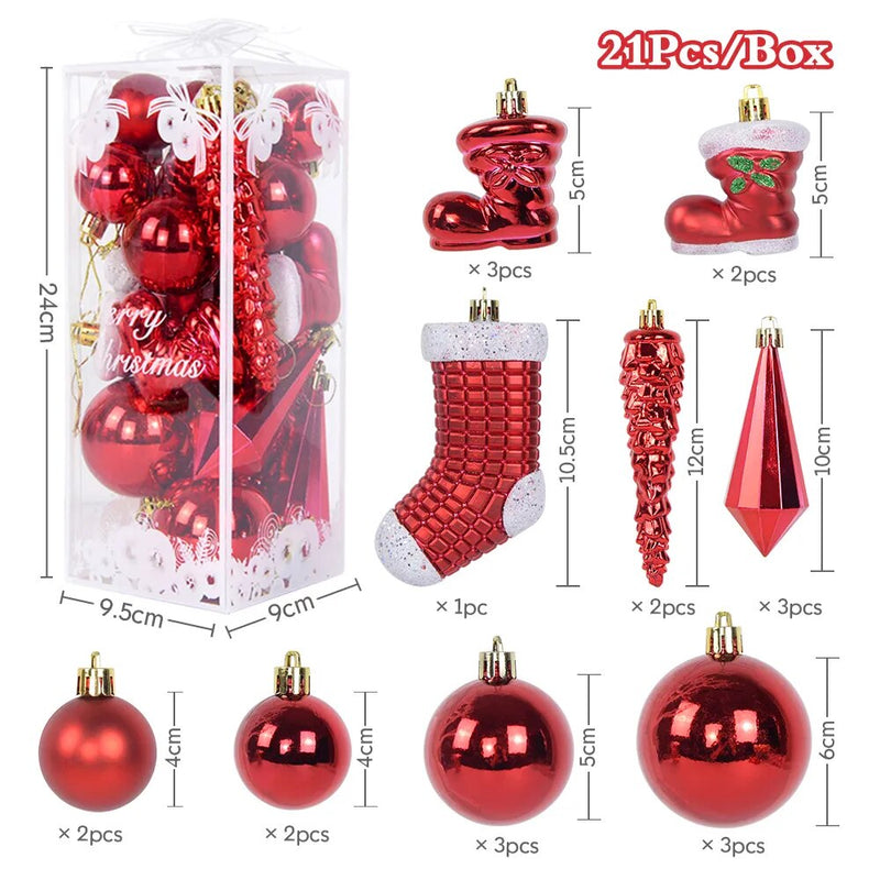 Conjunto Decorações Pendentes para Árvore de Natal Vermelha – 21 Peças