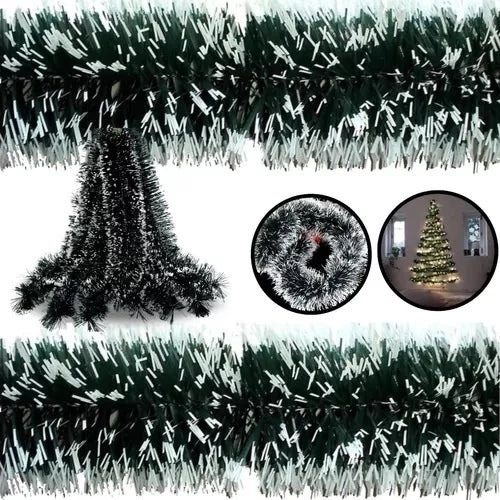 Kit 10 Festão Natal Verde Nevado 2m x 9cm Decoração Arvore De Natal Fosco