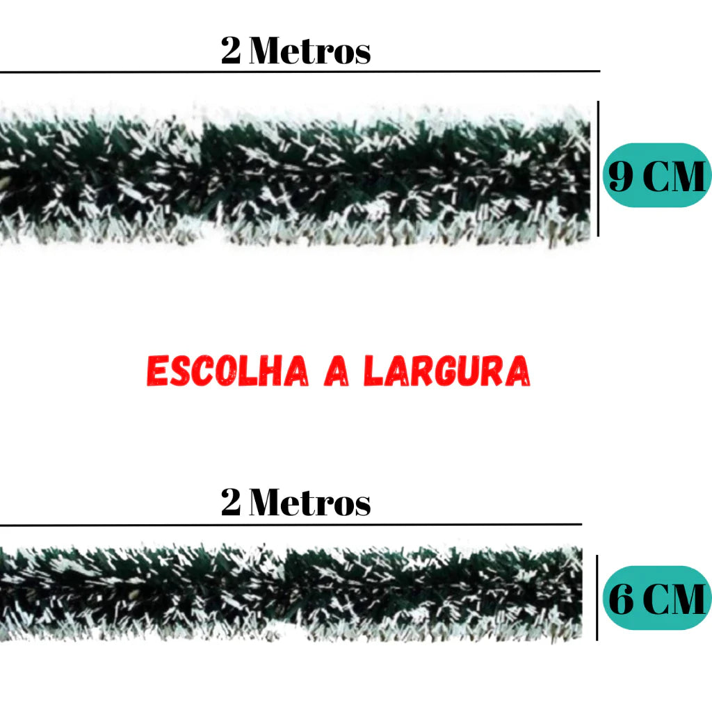 Kit 10 Festão Natal Verde Nevado 2m x 9cm Decoração Arvore De Natal Fosco