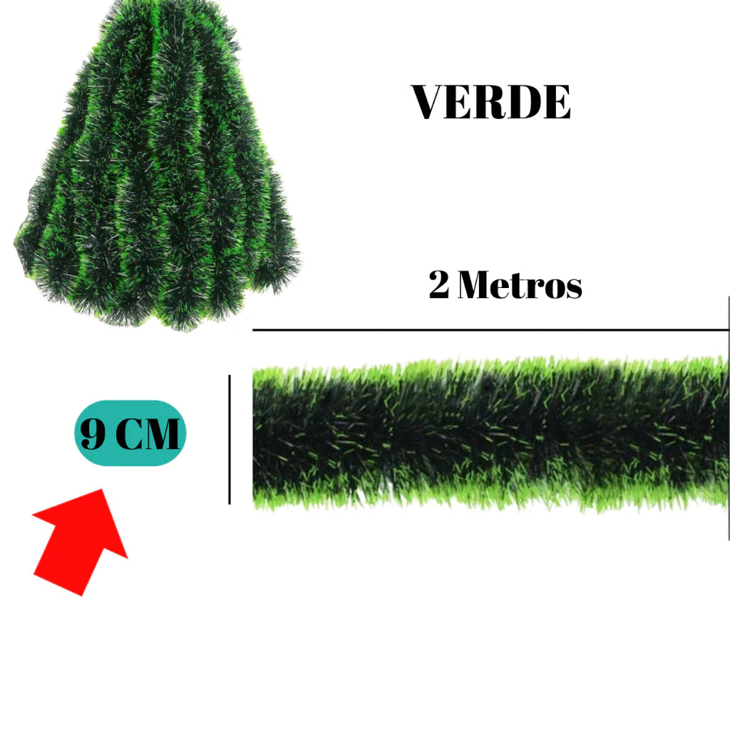 Kit 10 Festão Natal Verde Nevado 2m x 9cm Decoração Arvore De Natal Fosco