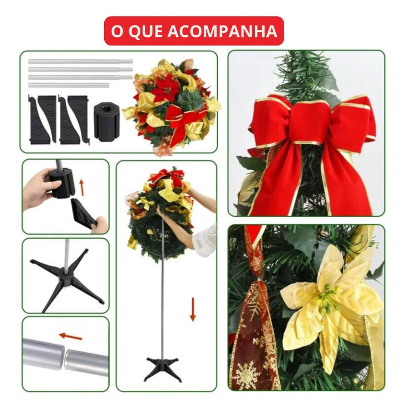 Árvore de Natal Dobrável - Completa Com Bolinhas, Pisca Pisca e Fitas 🎄