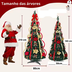 Árvore de Natal Dobrável - Completa Com Bolinhas, Pisca Pisca e Fitas 🎄